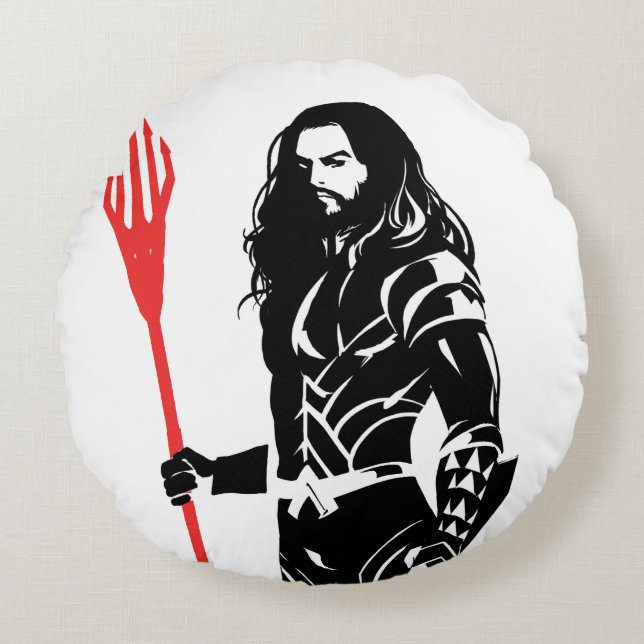 Justice League | Aquaman Pose Noir Pop Art Round Pillow (Front)