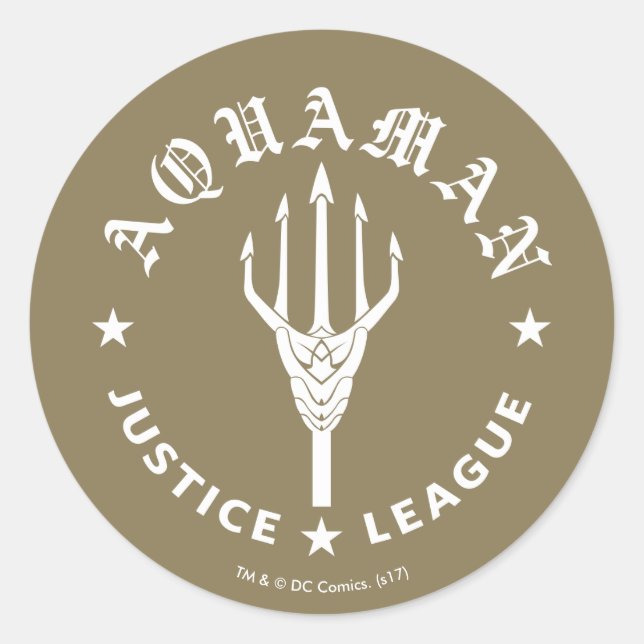 Justice League | Aquaman Retro Trident Emblem Classic Round Sticker (Front)