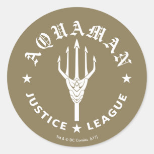 Justice League Aquaman Retro Trident Emblem Classic Round Sticker