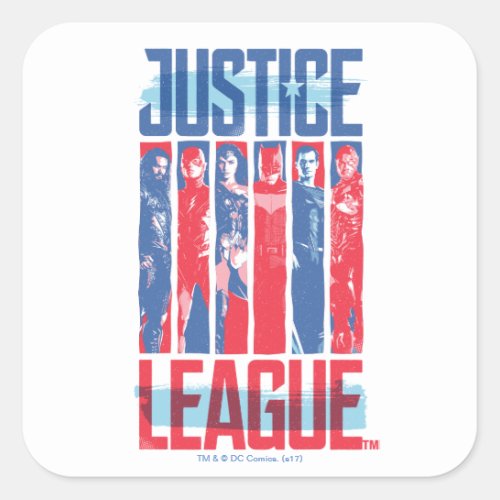 Justice League  Blue  Red Group Pop Art Square Sticker