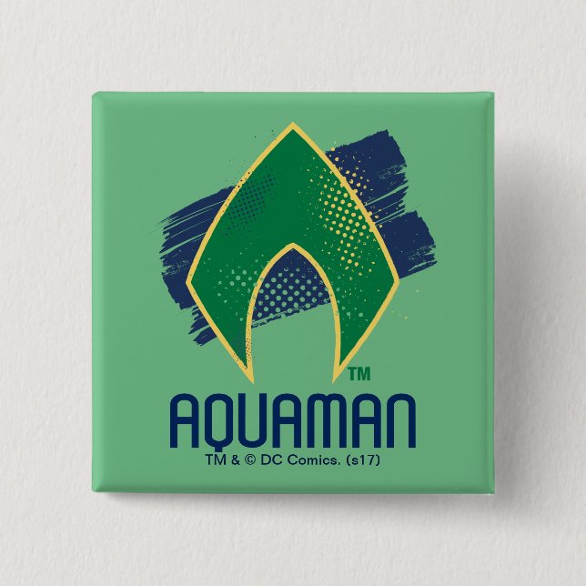 Justice League | Brush & Halftone Aquaman Symbol Button (Front)