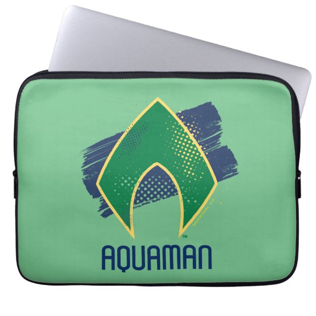 Justice League | Brush & Halftone Aquaman Symbol Laptop Sleeve (Front)
