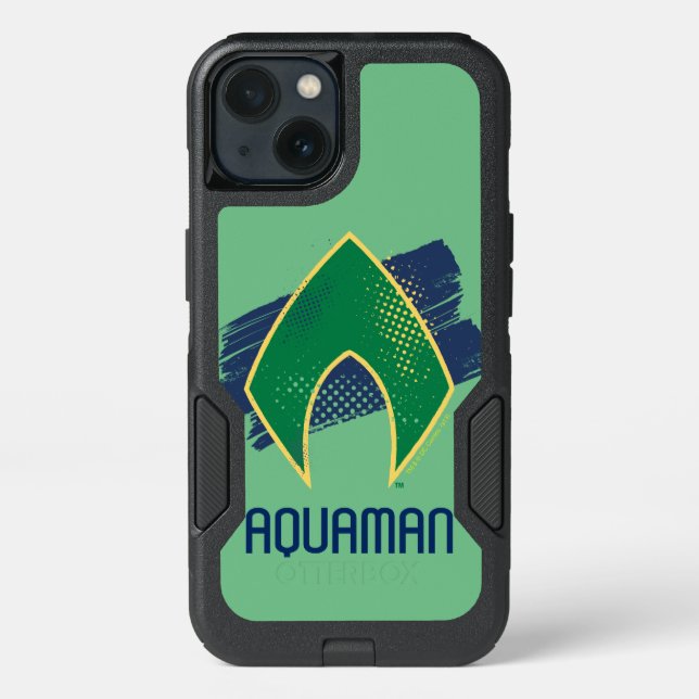 Justice League | Brush & Halftone Aquaman Symbol Otterbox iPhone Case (Back)