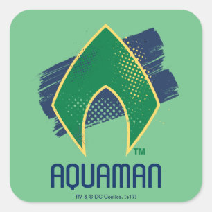 Justice League Brush & Halftone Aquaman Symbol Square Sticker