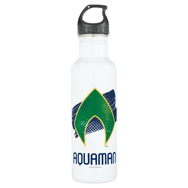 Justice League | Brush & Halftone Aquaman Symbol Stainless Steel Water Bottle (Front)