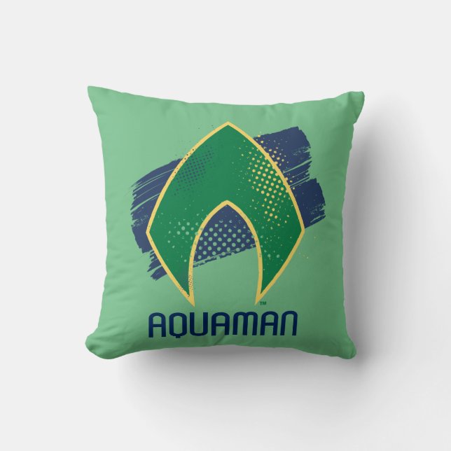 Justice League | Brush & Halftone Aquaman Symbol Throw Pillow (Front)