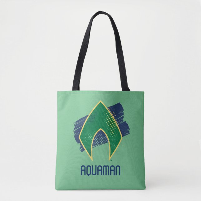 Justice League | Brush & Halftone Aquaman Symbol Tote Bag (Front)