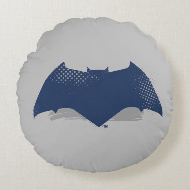 Justice League | Brush & Halftone Batman Symbol Round Pillow (Front)