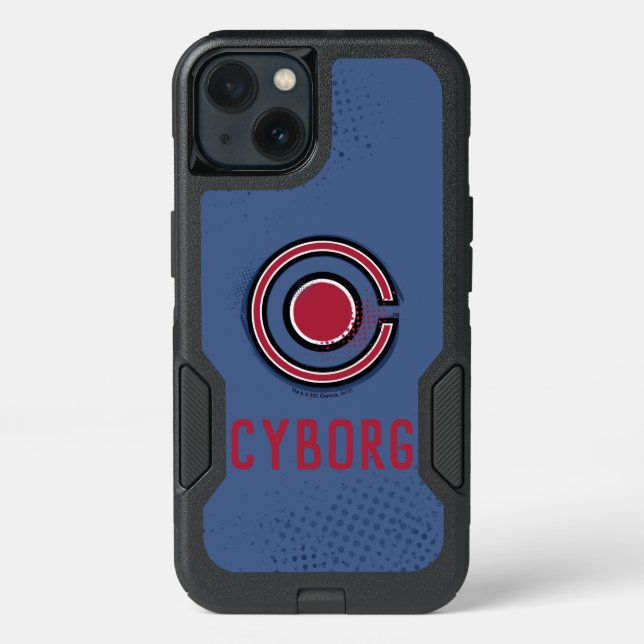 Justice League | Brush & Halftone Cyborg Symbol Otterbox iPhone Case (Back)