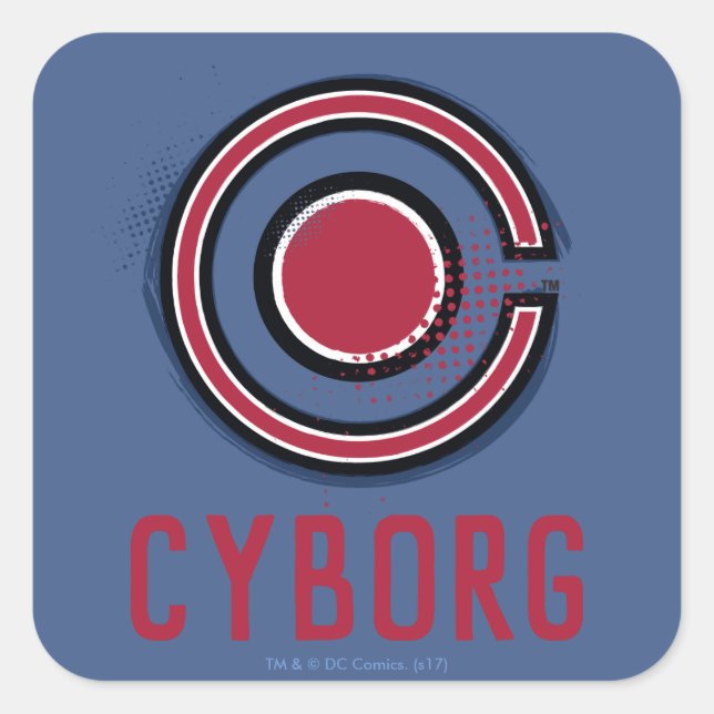 Justice League | Brush & Halftone Cyborg Symbol Square Sticker (Front)