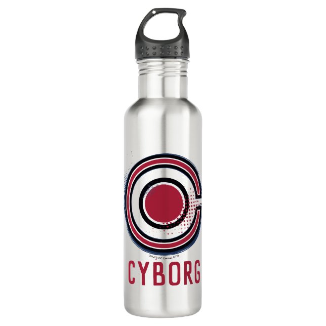 Justice League | Brush & Halftone Cyborg Symbol Stainless Steel Water Bottle (Front)