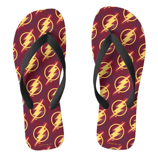 Justice League | Brush & Halftone Flash Symbol Flip Flops (Footbed)