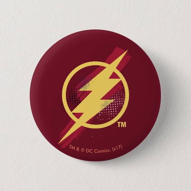 Justice League | Brush & Halftone Flash Symbol Pinback Button (Front)