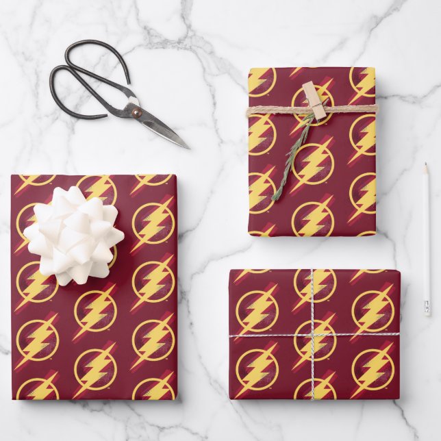 Justice League | Brush & Halftone Flash Symbol Wrapping Paper Sheets (Front)