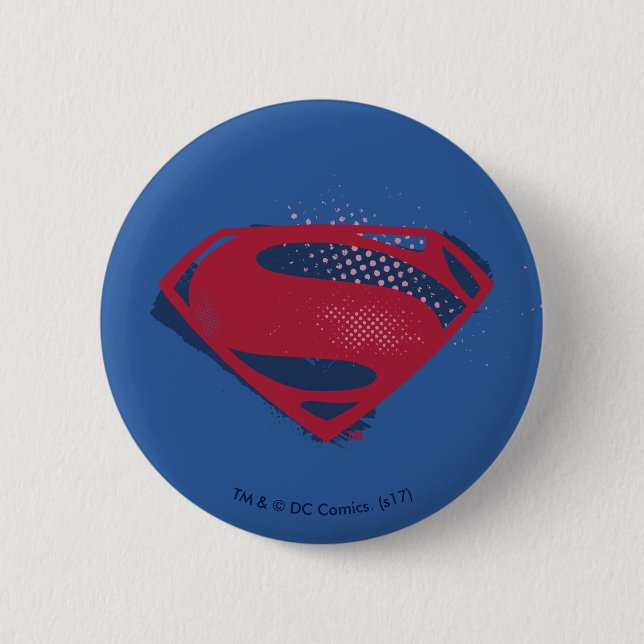 Justice League | Brush & Halftone Superman Symbol Button (Front)