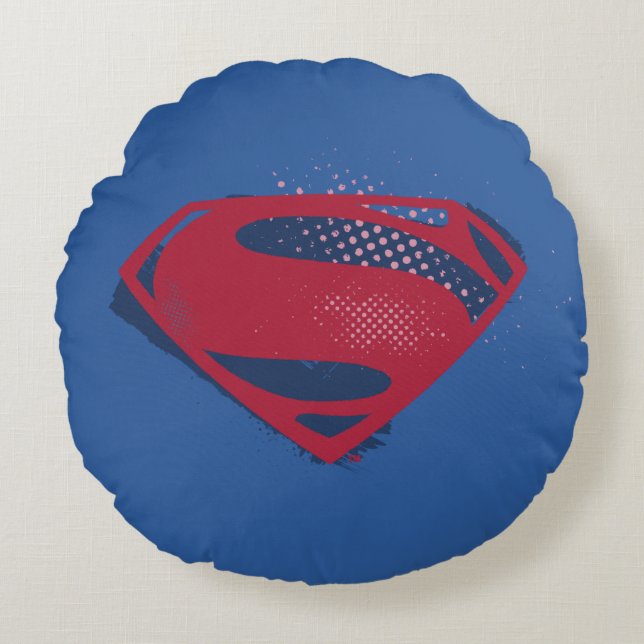 Justice League | Brush & Halftone Superman Symbol Round Pillow (Front)
