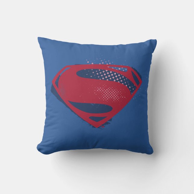 Justice League | Brush & Halftone Superman Symbol Throw Pillow (Front)