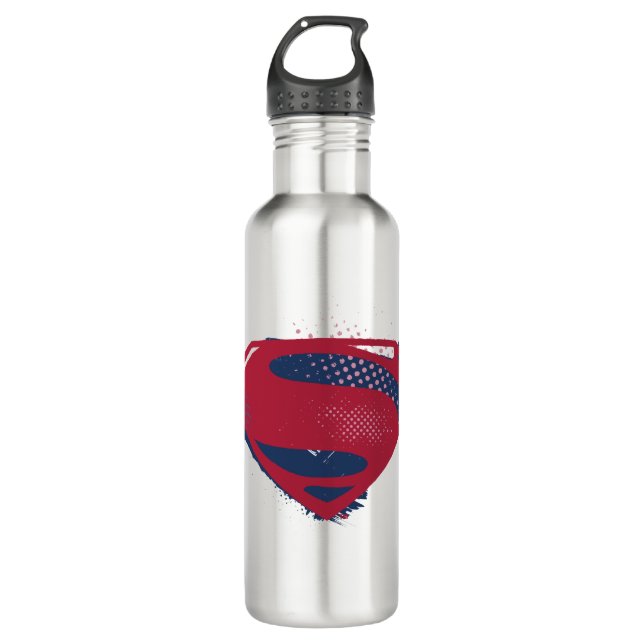 Justice League | Brush & Halftone Superman Symbol Water Bottle (Front)