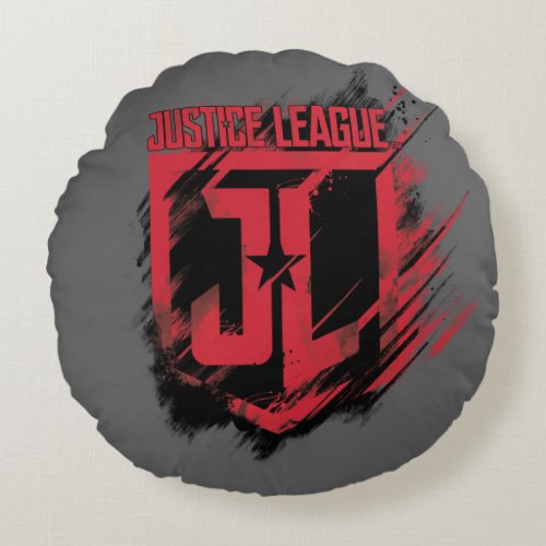 Justice League  Brushed Paint JL Shield Round Pillow