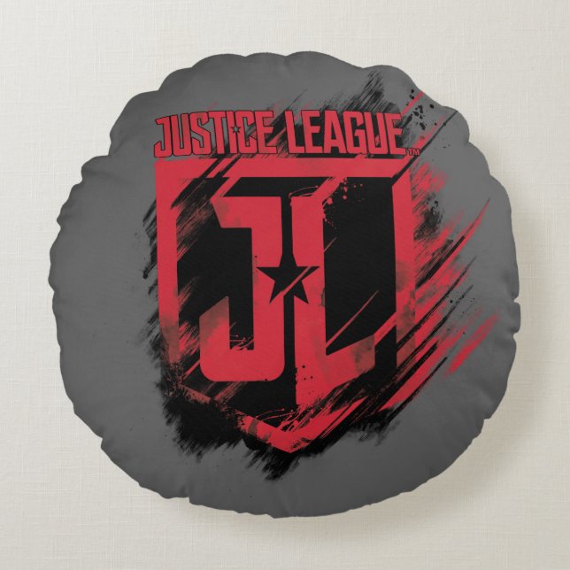 Justice League | Brushed Paint JL Shield Round Pillow (Front)