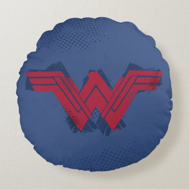 Justice League | Brushed Wonder Woman Symbol Round Pillow (Front)