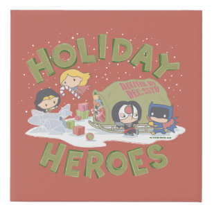 Justice League Chibi Delivering Presents Faux Canvas Print