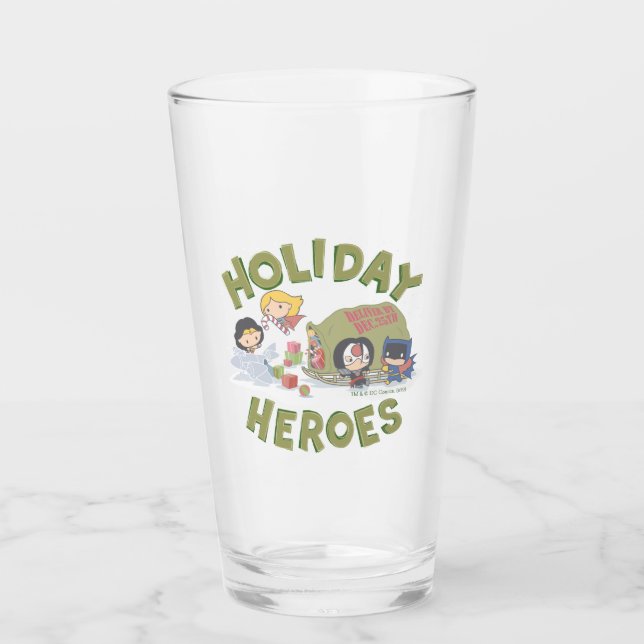 Justice League Chibi Delivering Presents Glass (Front)