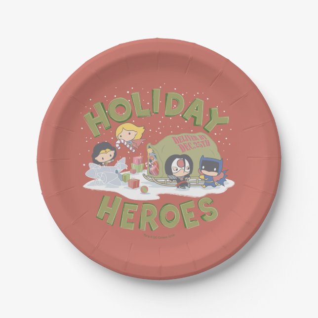 Justice League Chibi Delivering Presents Paper Plates (Front)