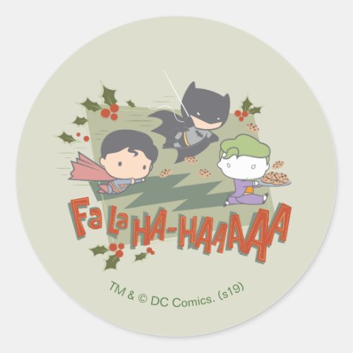 Justice League Chibi Holiday Cookie Chase Classic Round Sticker