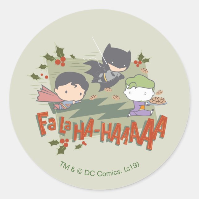Justice League Chibi Holiday Cookie Chase Classic Round Sticker (Front)