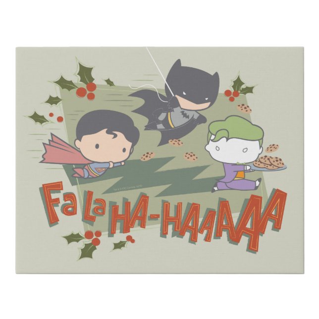 Justice League Chibi Holiday Cookie Chase Faux Canvas Print (Front)