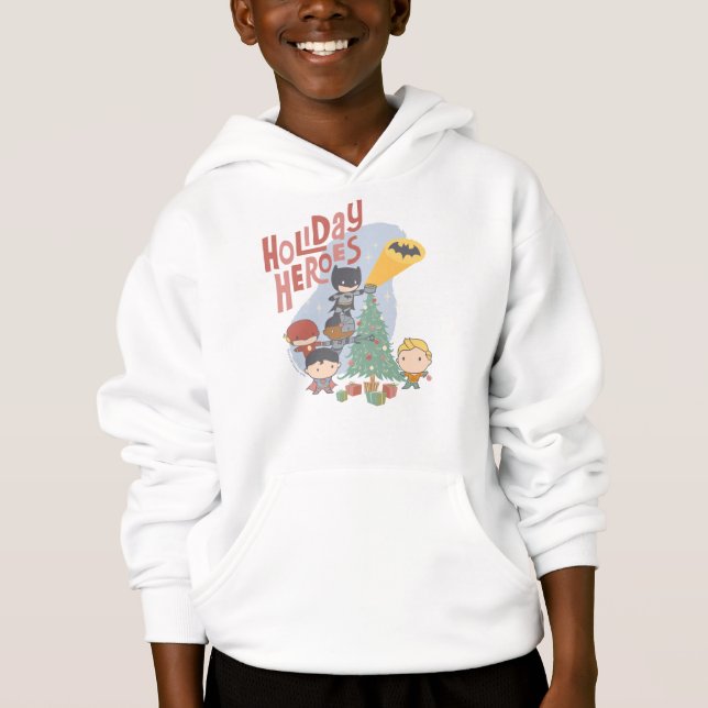 Justice League Chibi Holiday Tree Decorating Hoodie (Front)