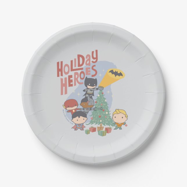 Justice League Chibi Holiday Tree Decorating Paper Plates (Front)