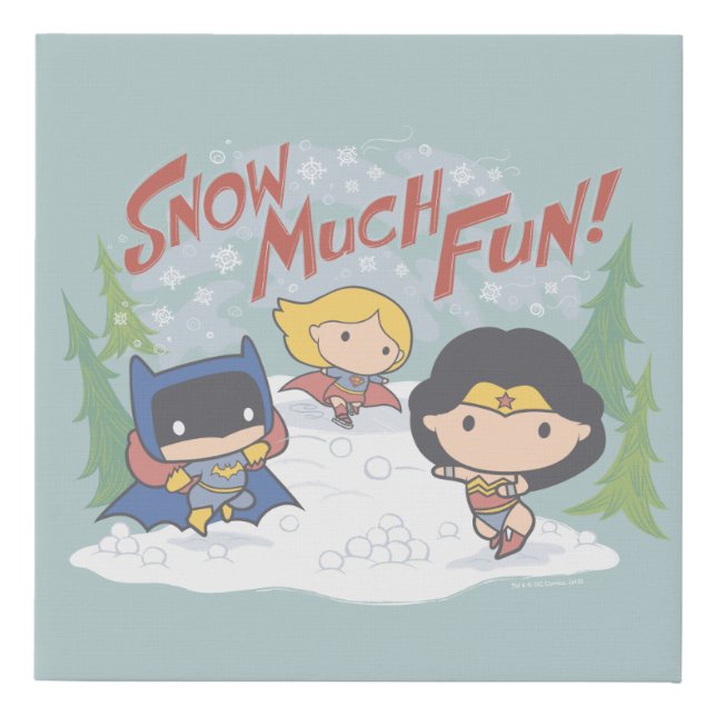 Justice League Chibi Snowball Fight Faux Canvas Print (Front)