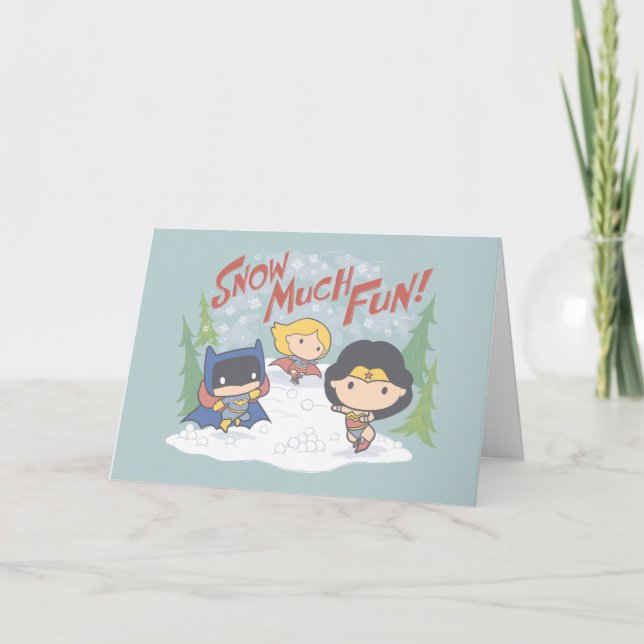 Justice League Chibi Snowball Fight Holiday Card (Front)
