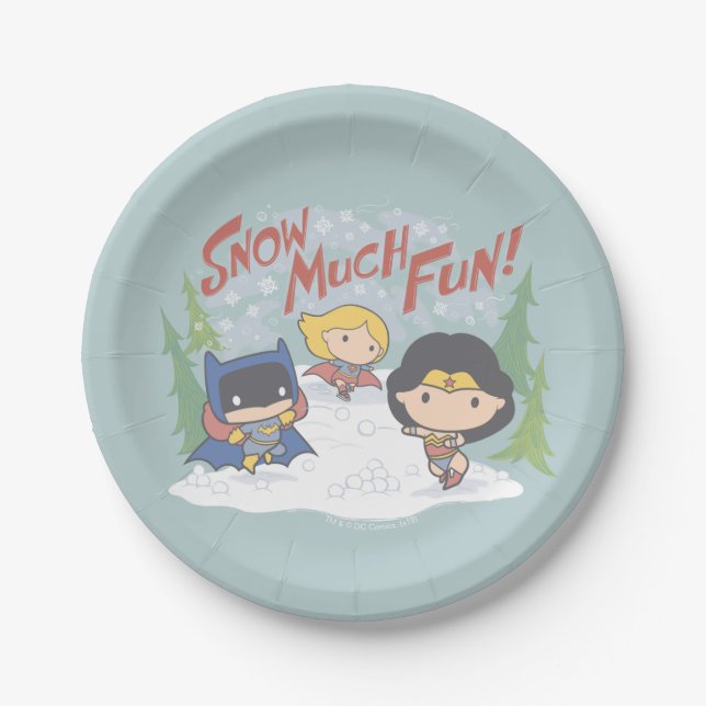 Justice League Chibi Snowball Fight Paper Plates (Front)