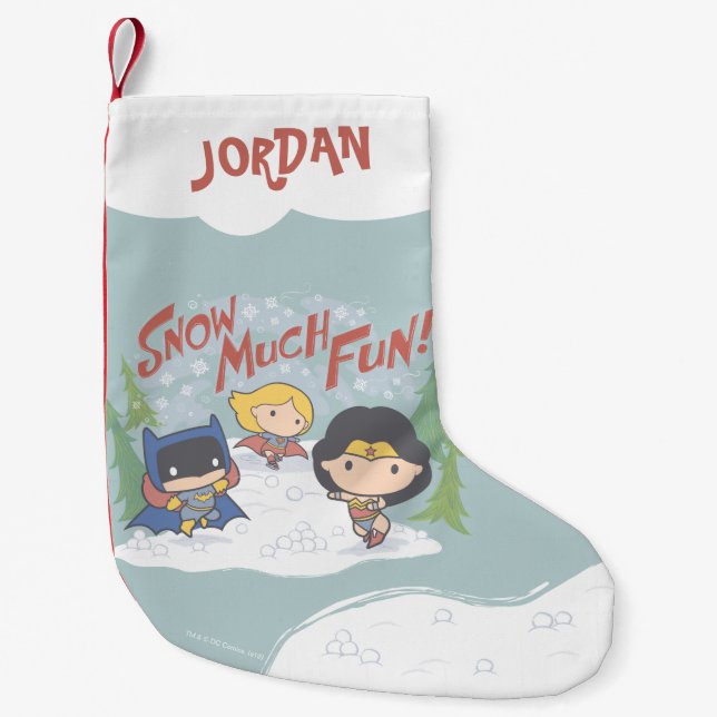 Justice League Chibi Snowball Fight Small Christmas Stocking (Front)