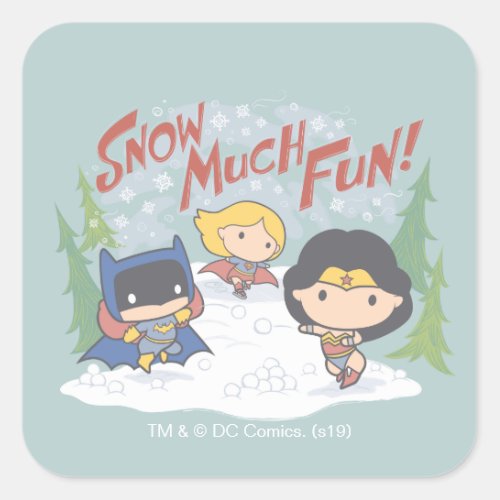Justice League Chibi Snowball Fight Square Sticker