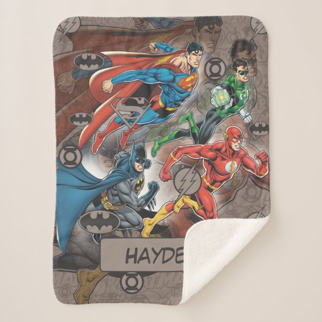 Justice League Collage Sherpa Blanket (Front)