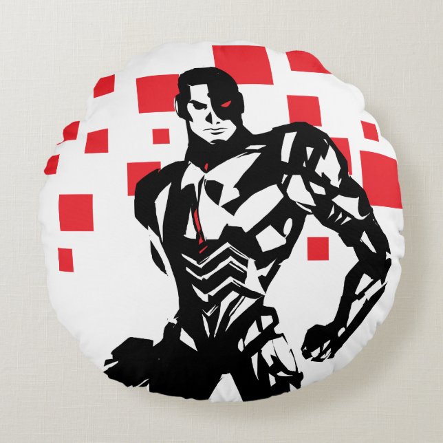 Justice League | Cyborg Digital Noir Pop Art Round Pillow (Front)