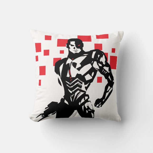 Justice League | Cyborg Digital Noir Pop Art Throw Pillow (Front)