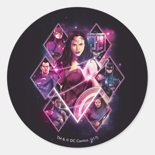 Justice League  Diamond Galactic Group Panels Classic Round Sticker