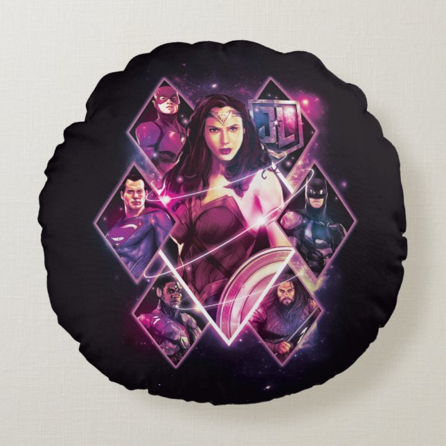 Justice League | Diamond Galactic Group Panels Round Pillow (Front)