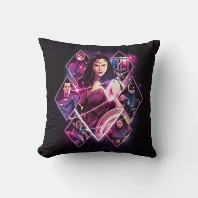 Justice League | Diamond Galactic Group Panels Throw Pillow (Front)