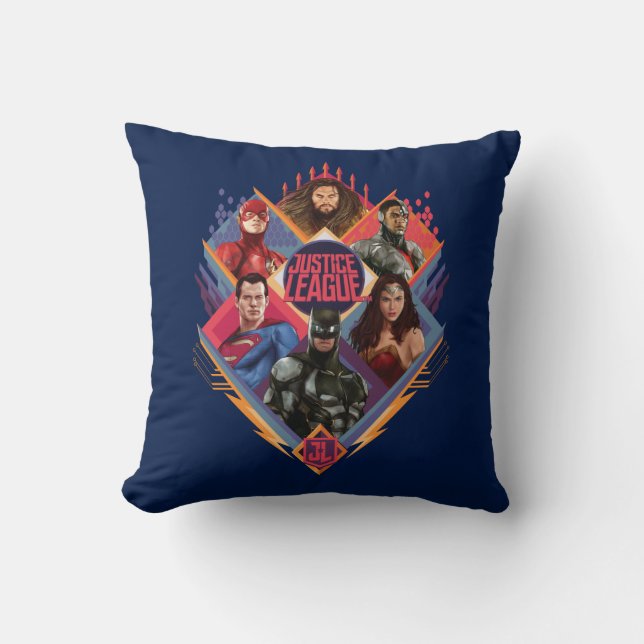 Justice League | Diamond Hatch Group Badge Throw Pillow (Front)