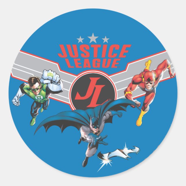 Justice League Flying Air Badge and Heroes Classic Round Sticker (Front)