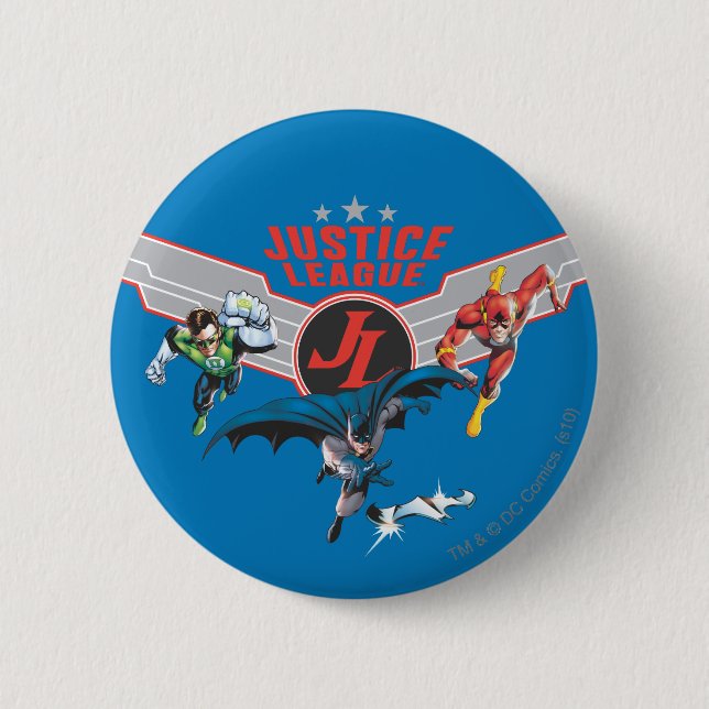 Justice League Flying Air Badge and Heroes Pinback Button (Front)