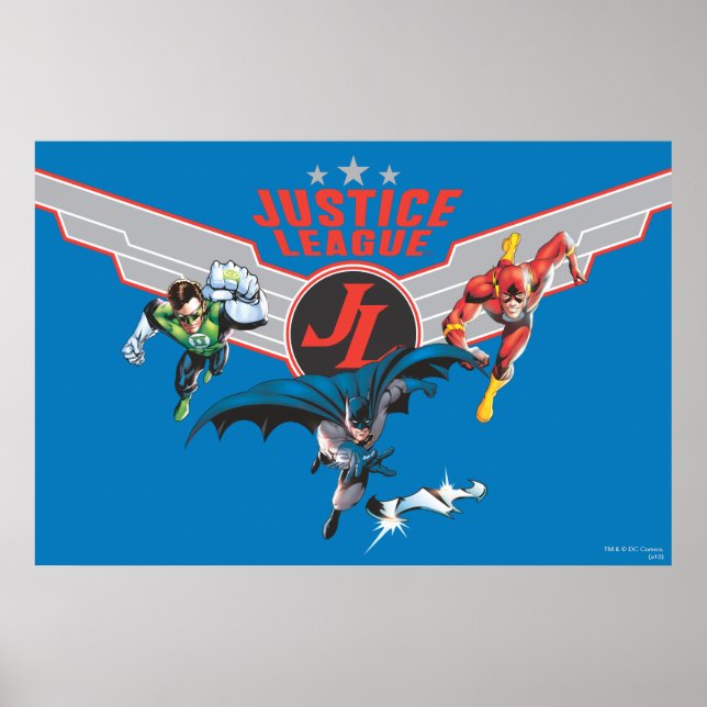 Justice League Flying Air Badge and Heroes Poster (Front)