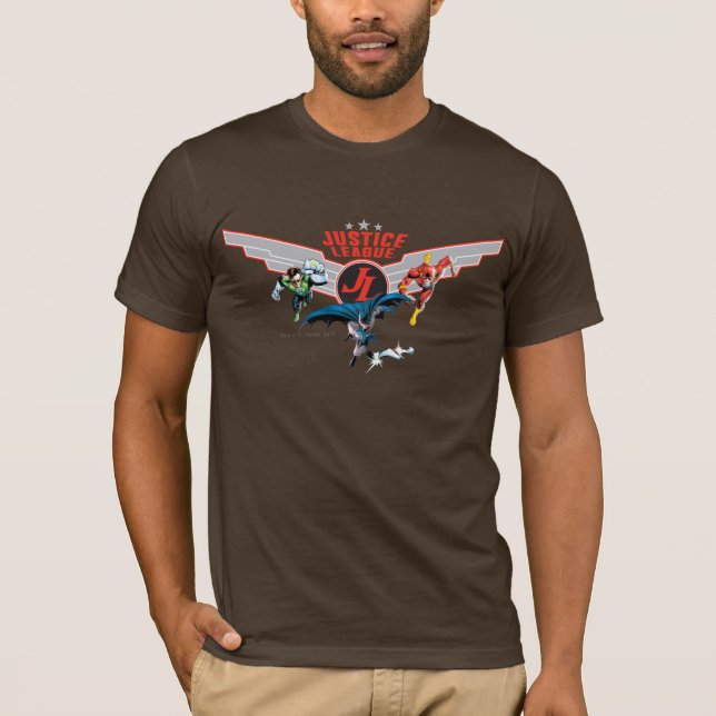 Justice League Flying Air Badge and Heroes T-Shirt (Front)