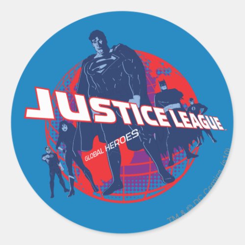 Justice League Global Heroes and Globe Classic Round Sticker